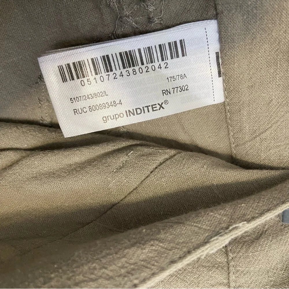 Embroidered Light Gray Linen-Blend Wide Leg Pants